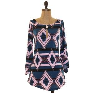 Casa  Lee Burgundy And Blue 3/4 Tunic